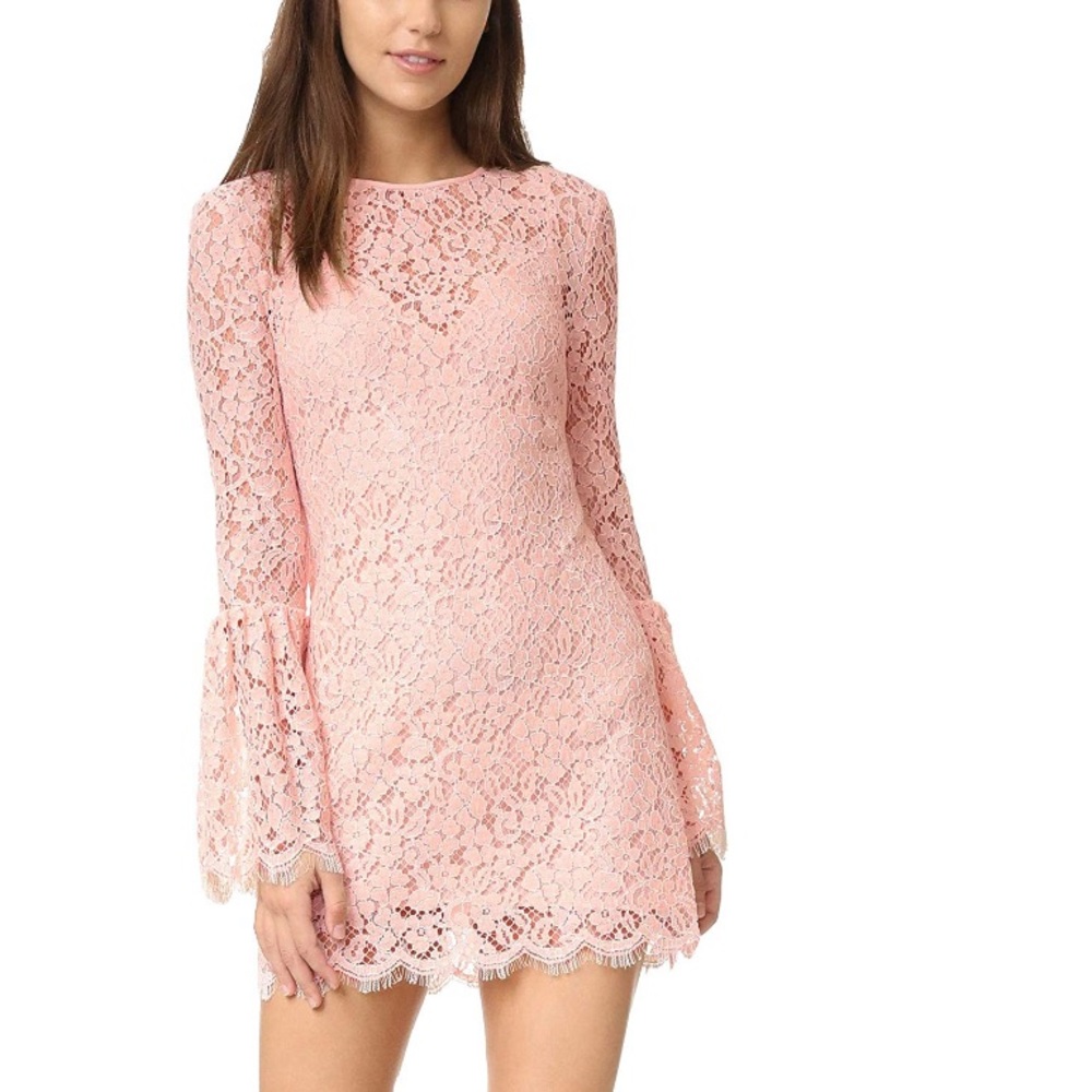 NWT RACHEL ZOE blush pink lace bell sleeve mini dress sz 2 new with tags